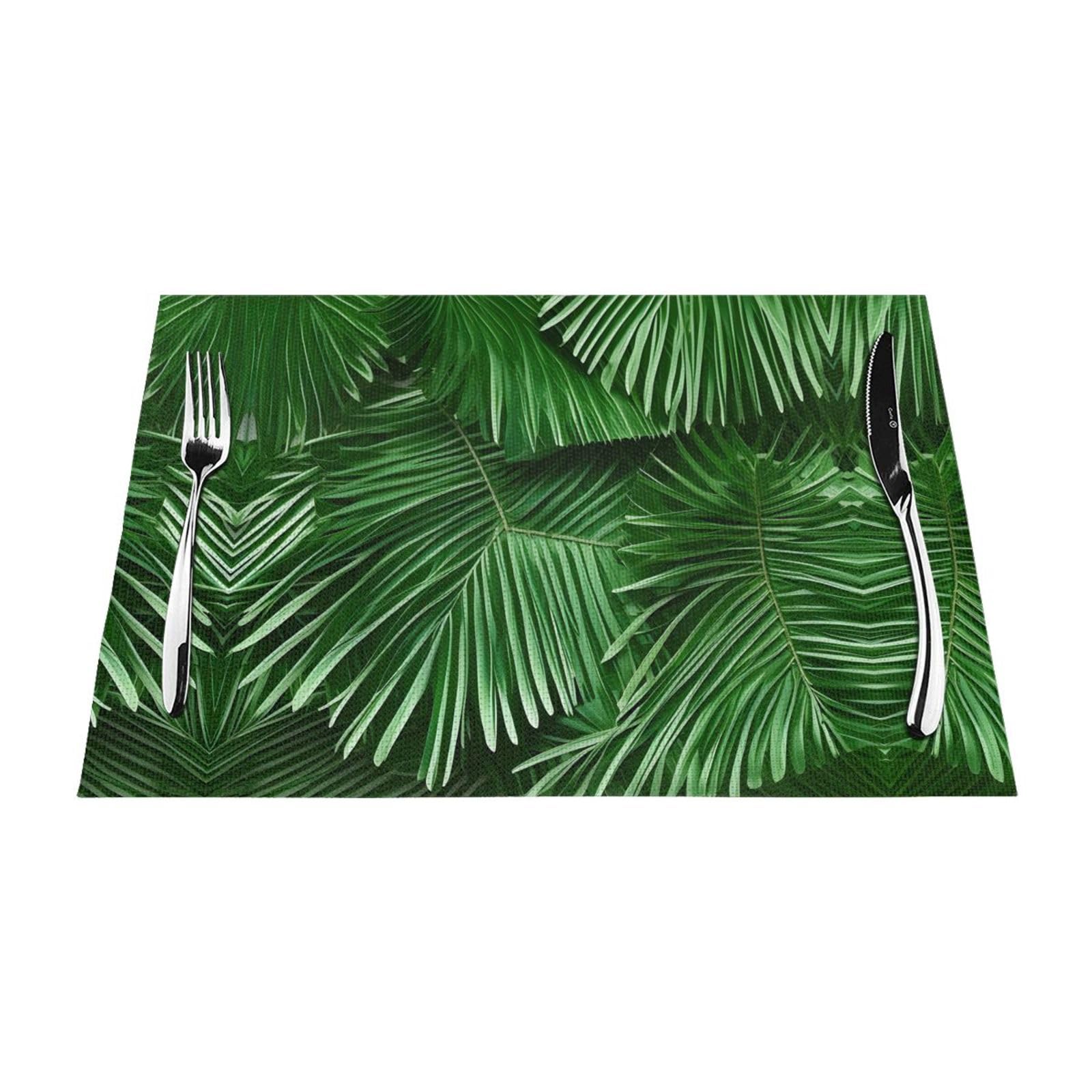 Placemats Set of 6,Table Mats Washable Placemat Decoration, Cute Green Palm Leaves Print