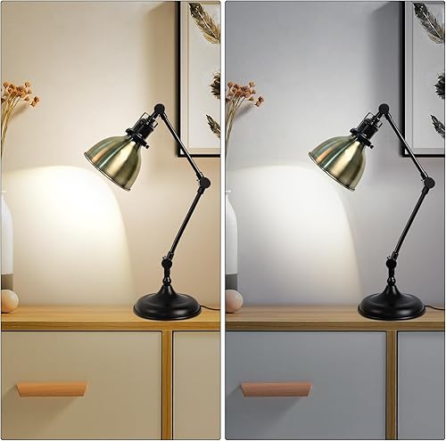 Miniatura 7 de Lámpara de escritorio para oficina en casa, luz de escritorio con brazos oscilantes de metal ajustables de múltiples articulaciones, luz de mesa