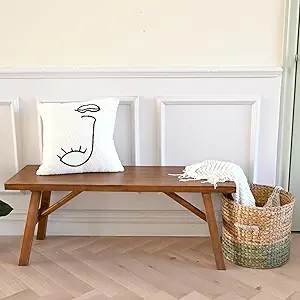 Handcrafted Solid Wood Bench, 43" - Farmhouse-Style Entryway Seating for Living & Dining Room, Rustic Design, Natural Finish