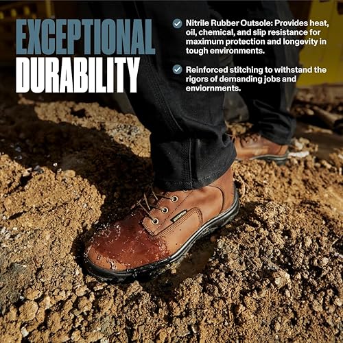 Miniatura 5 de Botas de trabajo impermeables para hombre, punta suave, cuero impermeable de 6 pulgadas, forro aislante, botas de trabajo ultra secas, botas de