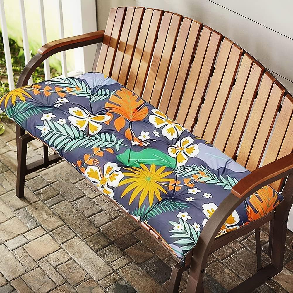 Srutirbo Waterproof Outdoor Bench Cushion, 48"x20", Swing Cushion Patio Furniture Cushions 3 Seater, for Garden Patio Furniture Lounger Bench (Flower, 48x20 in)