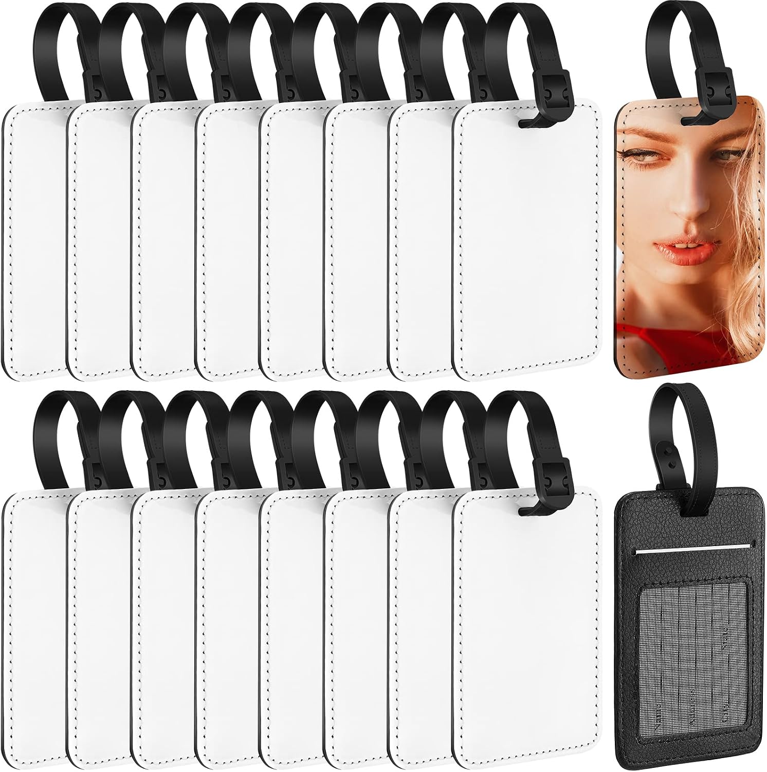 Frienda 16 Pieces Sublimation Luggage Tags Bulk PU Leather Name Label Blank Suitcase Heat Transfer Bag Card Business ID Card Holder Travel ID Tags for DIY Travel Suitcase Sports Bags Holder