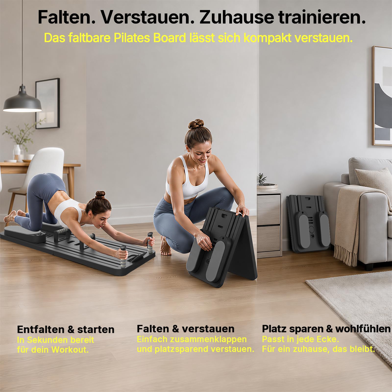 POWER GUIDANCE Tavola per pilates – Set pieghevole per allenamento a casa, dispositivo portatile per pilates riformatore, strumento di allenamento per il tronco, gli addominali e l'allenamento di