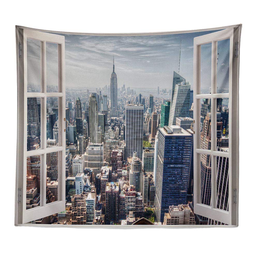 BOYOUTH Tapestry Wall Hanging,Manhattan Cityscape Outside the Window Digital Print Wall Tapestry Home Decor for Living Room Bedroom Dorm,59.1" Wide By 39.4" High