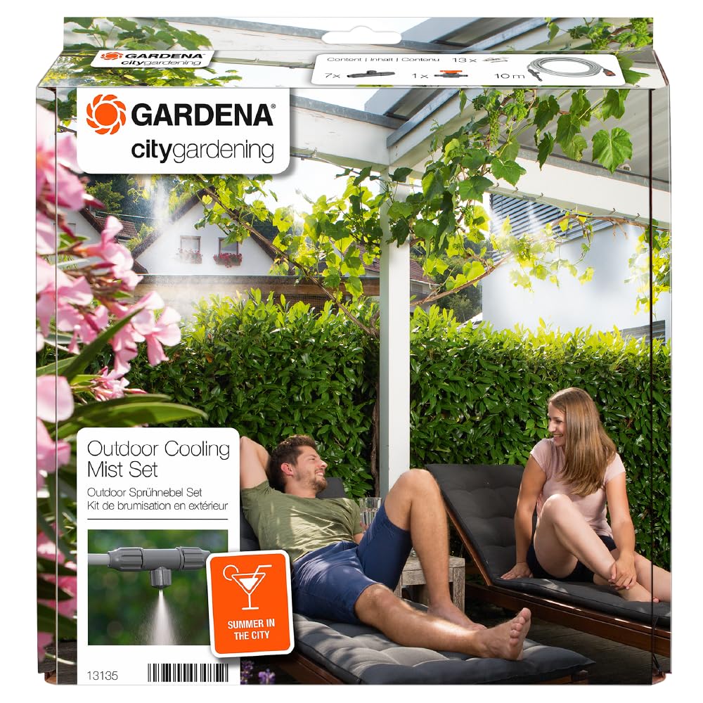 Gardena city gardening Outdoor Luftkühler-Set: Sprühnebler zur Luftabkühlung bei Hitze auf Balkon/Terrasse, mit Wasserhahnanschluss, niedriger Wasserverbrauch, Festinstallation möglich (13135-20)