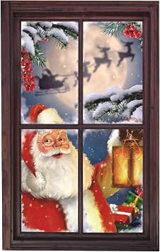 TOARTI Merry Christmas Wall Decal 3D Santa Claus Wall Sticker Christmas Window Cling Santa Reindeer Christmas Eve Decals