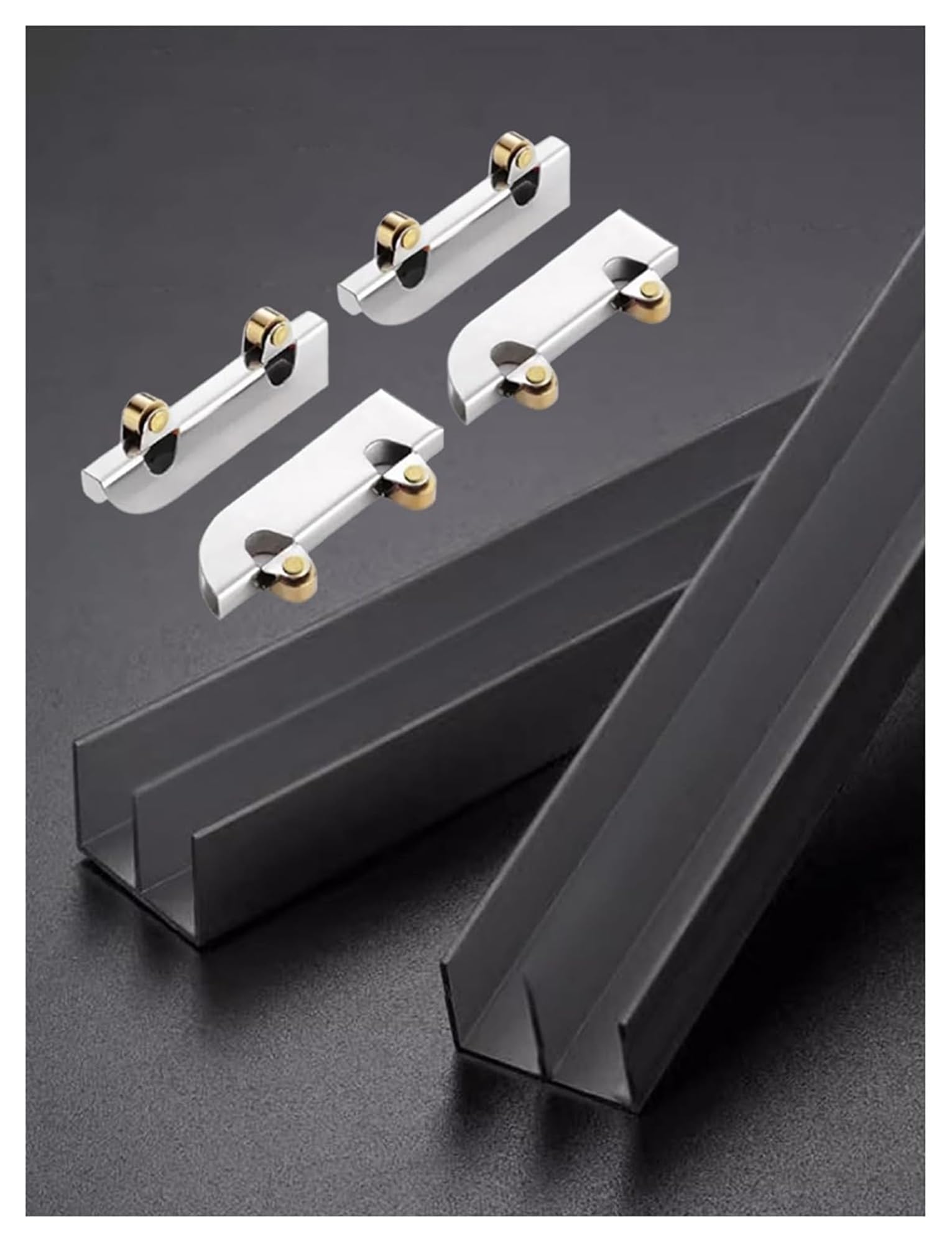 Wysokiej jakości czarny zestaw szyn do drzwi przesuwnych 1,6 cm z wytrzymałego aluminium, podwójna prowadnica z gładkimi rolkami, sprzęt instalacyjny bez wysiłku, idealny do szafek i szaf