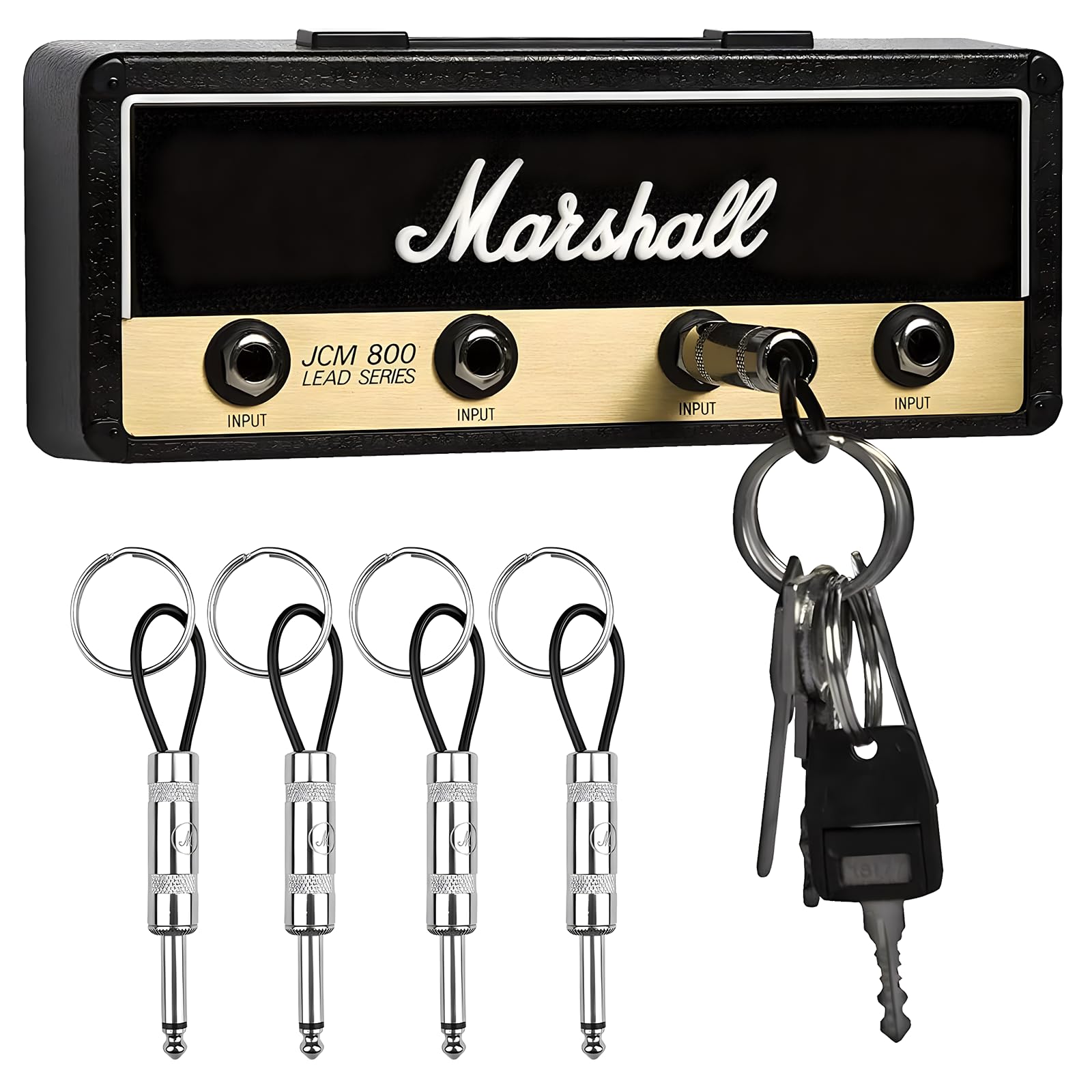 HomeDejavu Soporte de Pared Para llaves,Llavero Montado en la Pared,porta llaves de pared Jack Rack para guitarra con gancho y soporte para llave de casa,con 4 llaveros,color negro