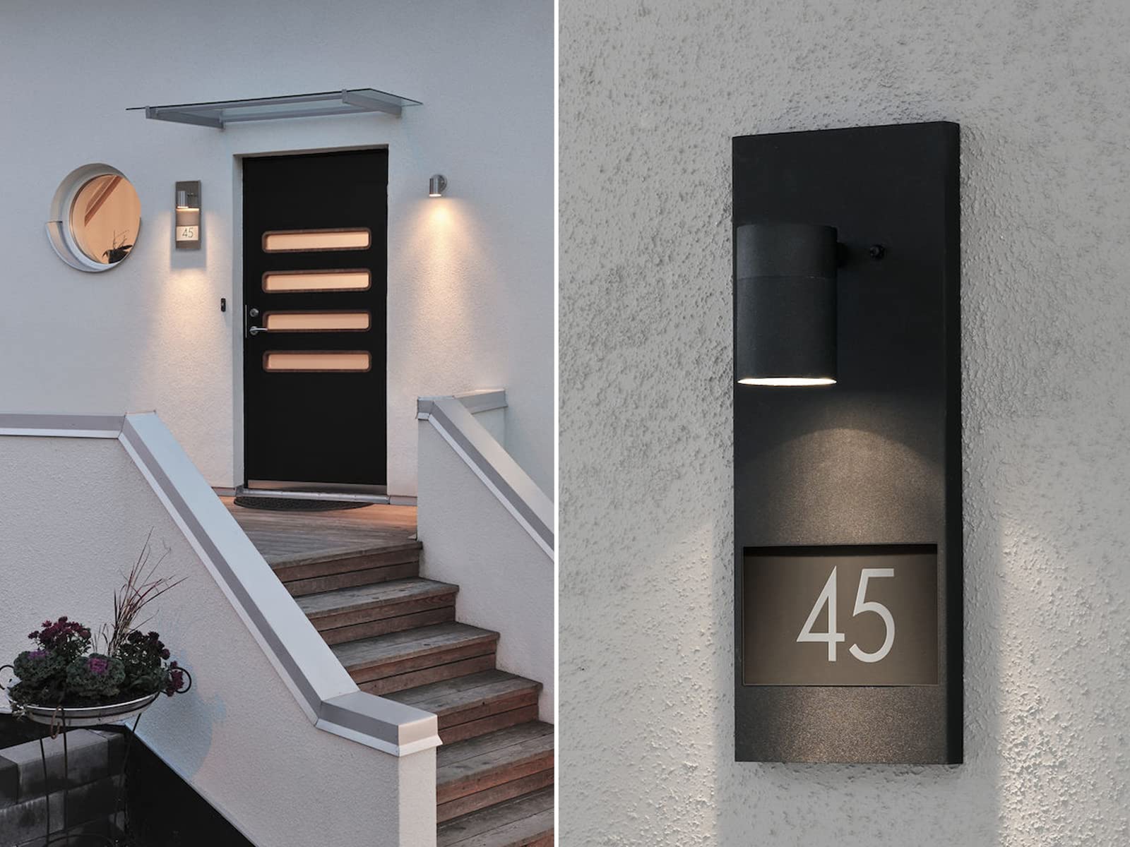 Große LED Außenwandleuchte/Hausnummernleuchte mit Downlight-Spot, Schwarz