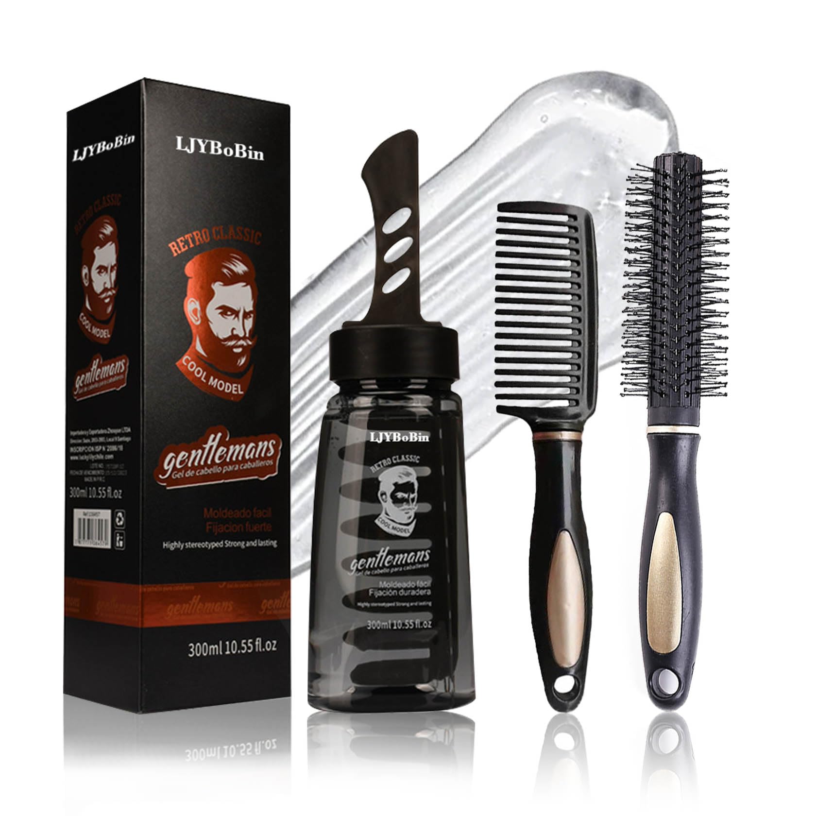 Mens Hair Styling Gel Kit with 2 Combs,Mens Grooming Fluffy Hair Salon Gels Wax Set,Moisturizing Long Lasting Non-Greasy Fast Build Hair Wax for Men