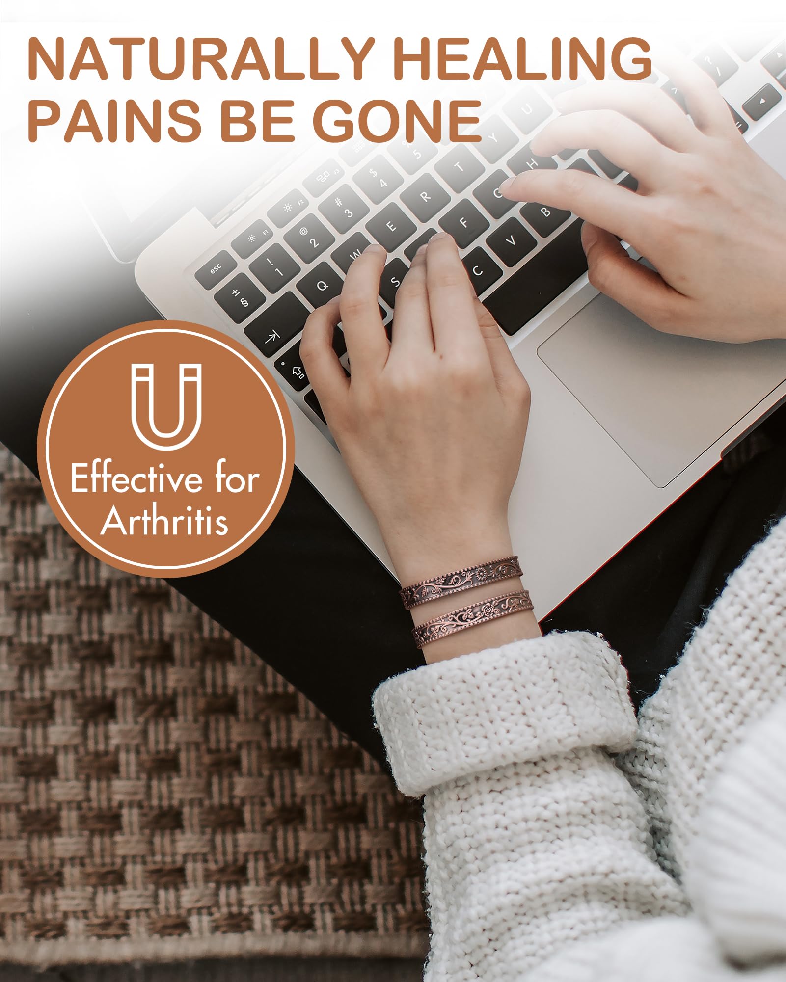 Feraco Copper Magnetic Bracelet for Men Women, 99.99% Pure Copper Cuff Bangle with Effective Neodymium Magnets, Adjustable Jewelry Gifts