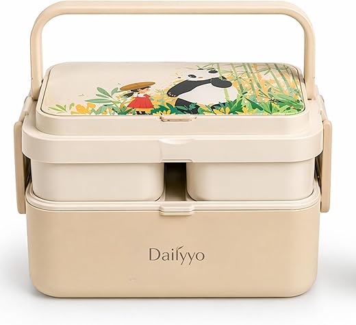 Dailyyo Lunch Box for Kids Boys Girls &amp; Adults, Bento Lunch Box 3 Layer, Tiffin Box, Spoon Fork, 3 Compartment Lunch Box f