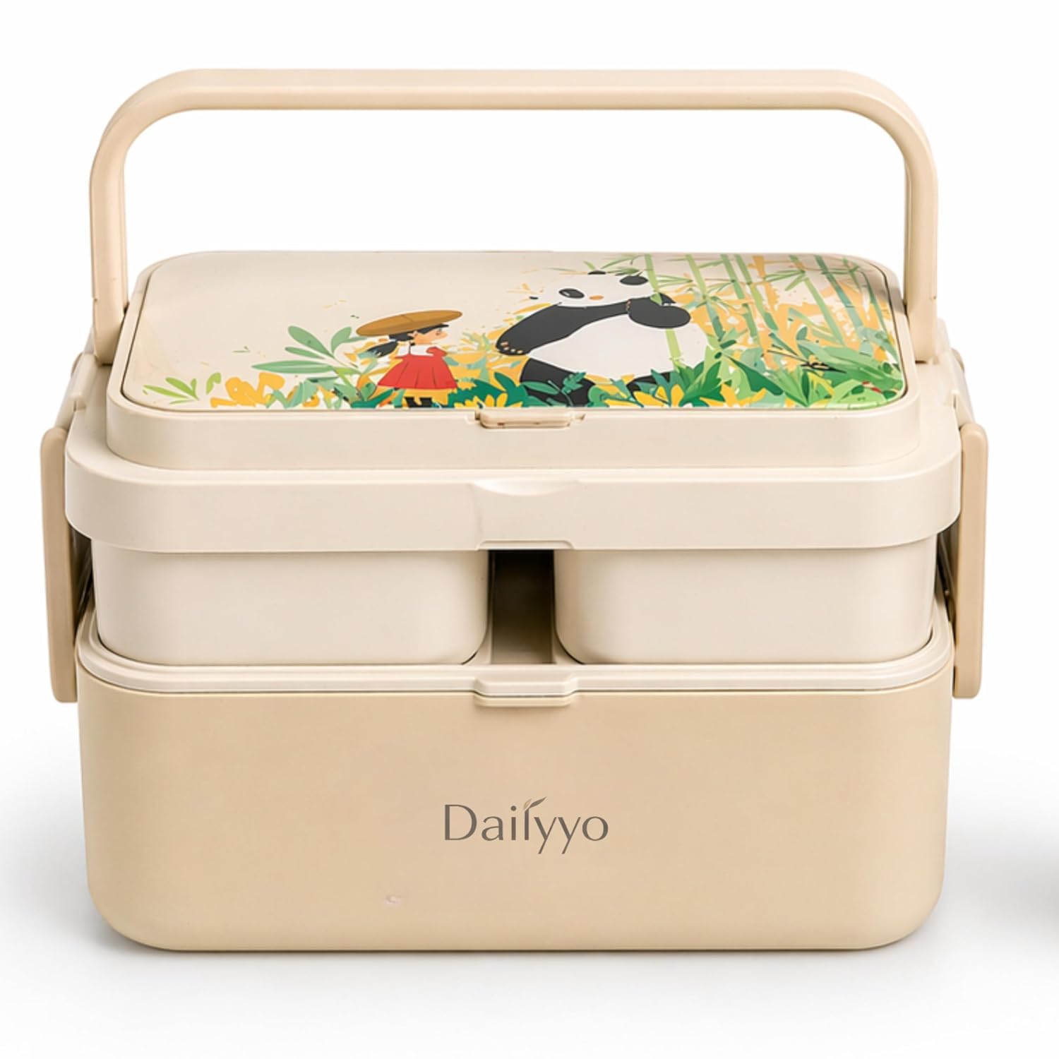 Dailyyo Bento Lunch Box for Kids & Adults, 1780ml 3-Layer Leakproof Tiffin Box, 3 Compartments, BPA-Free Bamboo Fiber Bent...