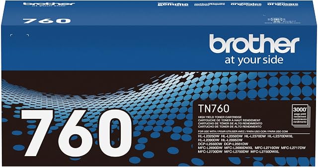 Brother Original TN760 High-Yield Black Toner Cartridge, Higher Yield for Value, Original Toner Replacement cartridges, Toner for Brother Laser Printers HL-L2395DW DCP-L2550DW, MFC-L2750DW, and More