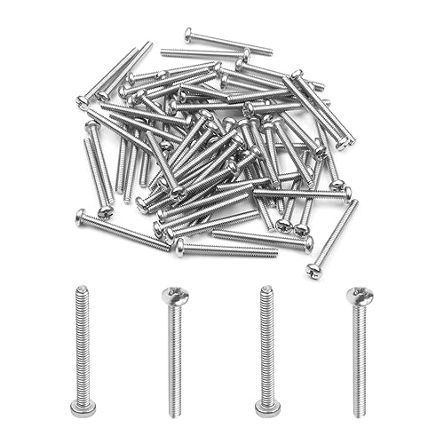 Miniatura 79 de MroMax 30 tornillos de máquina Phillips de cabeza plana M2 x 0.197 in, acero inoxidable 304 18-8, rosca completa, tornillos de cabeza cruzada gris