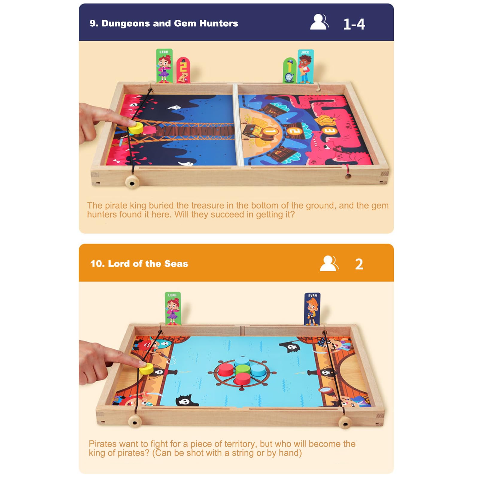 Juego de Mesa Sling Puck, Puck de Madera para Juego de Hockey, Juego de Hockey de Madera Sling Puck, Tablero de Juego Sling Shot, Juego de Mesa de Hockey: 2 Cuerdas de Lanzamiento, Tarjeta de Fowybe
