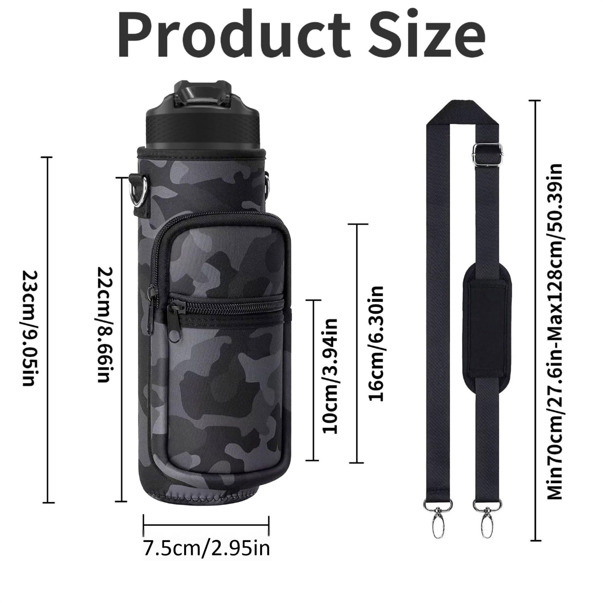 Water Bottle Sling Bag with Storage Pockets & Strap for Hiking Gym Walking