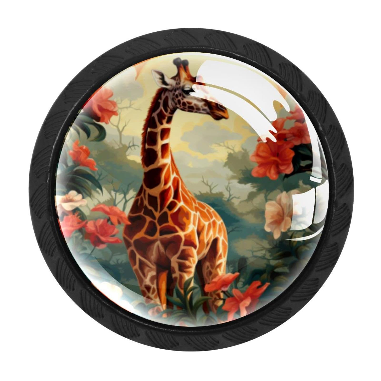 Chenzzzz Multicolored 03 4 Pack Black Deer Drawer Knobs, Cabinet Knobs Round Glass Knobs For Kitchen Cabinet Hardware Bathroom 35Mm