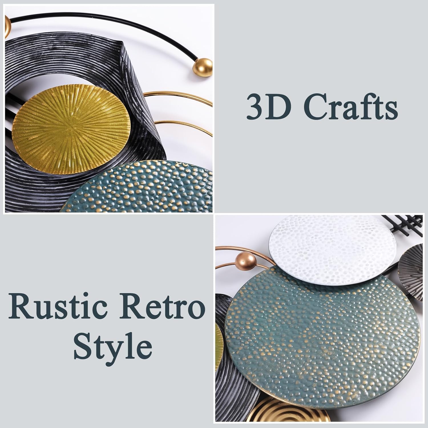 Lucky Monet Large Modern Abstract Metal Wall Art, 59"x21" 3D Geometric Circle Wall Sculptures Black and White Gold Handmade Wall Hanging Wall Decor for Living Room/Dinning Room/Bedroom/Entryway