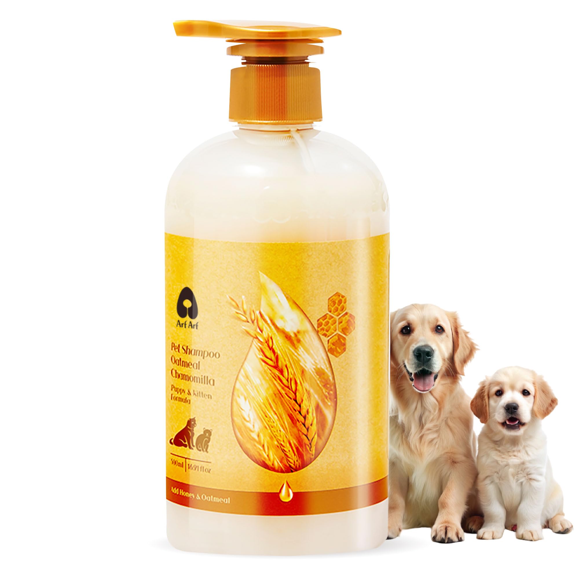 Arf Arf Tearless Puppy & Kitten Shampoo with Chamomile & Honey - Hypoallergenic Sensitive Skin Wash for Frenchies & Goldens - Gentle German Formula