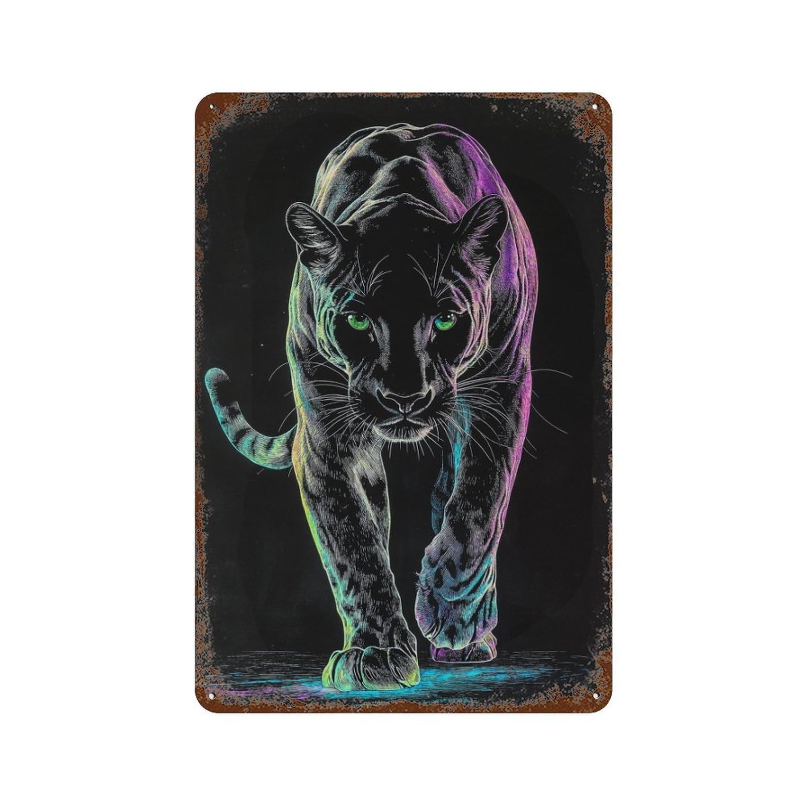 Garage Style Glow-in-the-Dark Panther Art Print Rusty Metal Tin Sign 11.8"x7.9", Farmhouse Wall Decor for Bar And Workshop