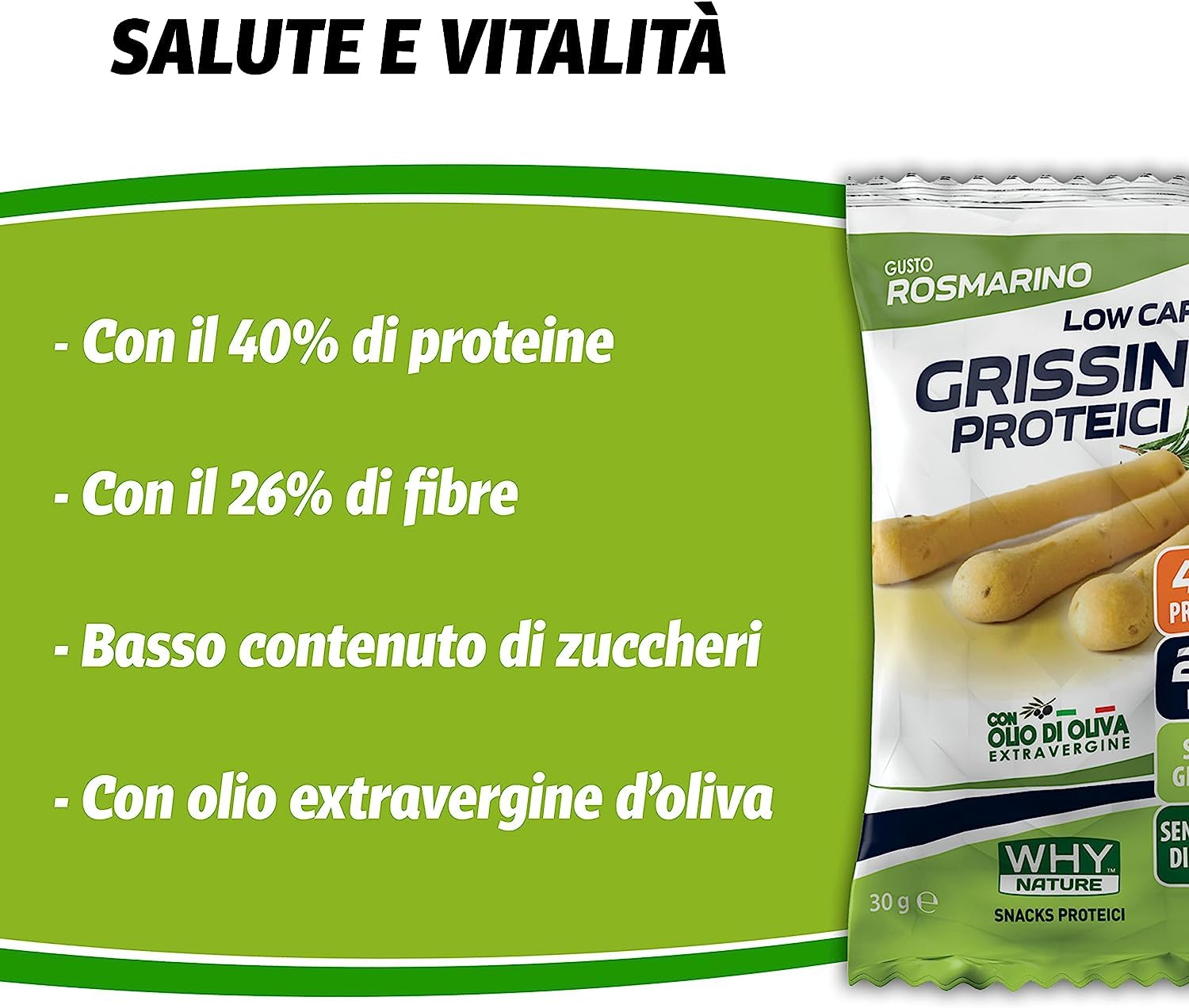 WHY NATURE LOW CARB GRISSINI PROTEICI - Snack Proteici Senza Glutine - Snack Proteici Gusto Rosmarino - Box da 25 Pezzi - 30 Gr