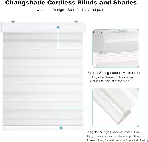 Miniatura 3 de Changshade RBS34WT72A - Persiana enrollable sin cordones estilo cebra con cajón, dos capas de malla y tela opaca para el día y la noche, 34 pulgadas