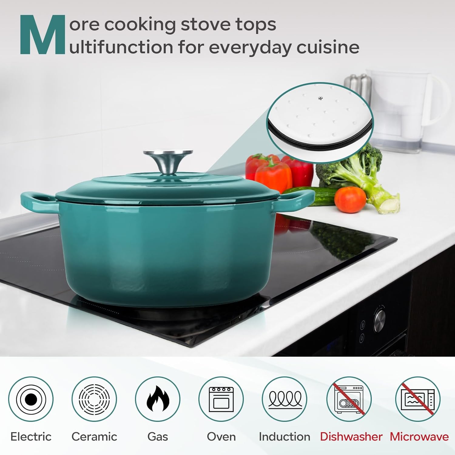 HaSteeL 6 Quart Cast Iron Dutch Oven, Non-stick Enamel Cooking Stock Pot with Lid, Non-stick Round Cookware for Sourdough Bread Baking Roasting Stewing Braising Frying, Heavy Duty & Oven Safe (Green)