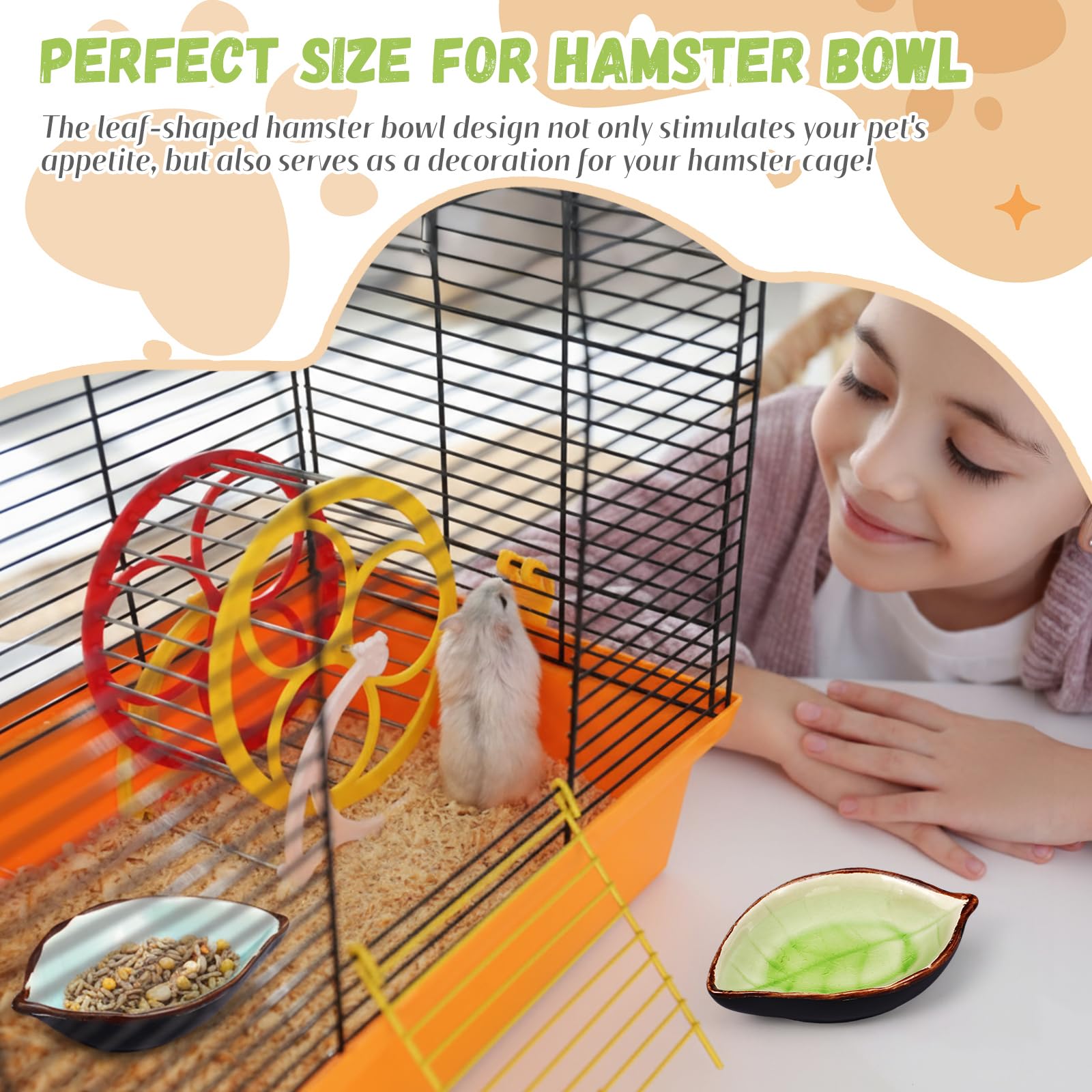 2 Stück Hamster Keramik Futternapf Blattform Futter Wasser Futternapf für Kleintiere Hamster Meerschweinchen Rennmäuse Zwerg Ratten Mäuse Chinchilla Igel Zuckergleiter
