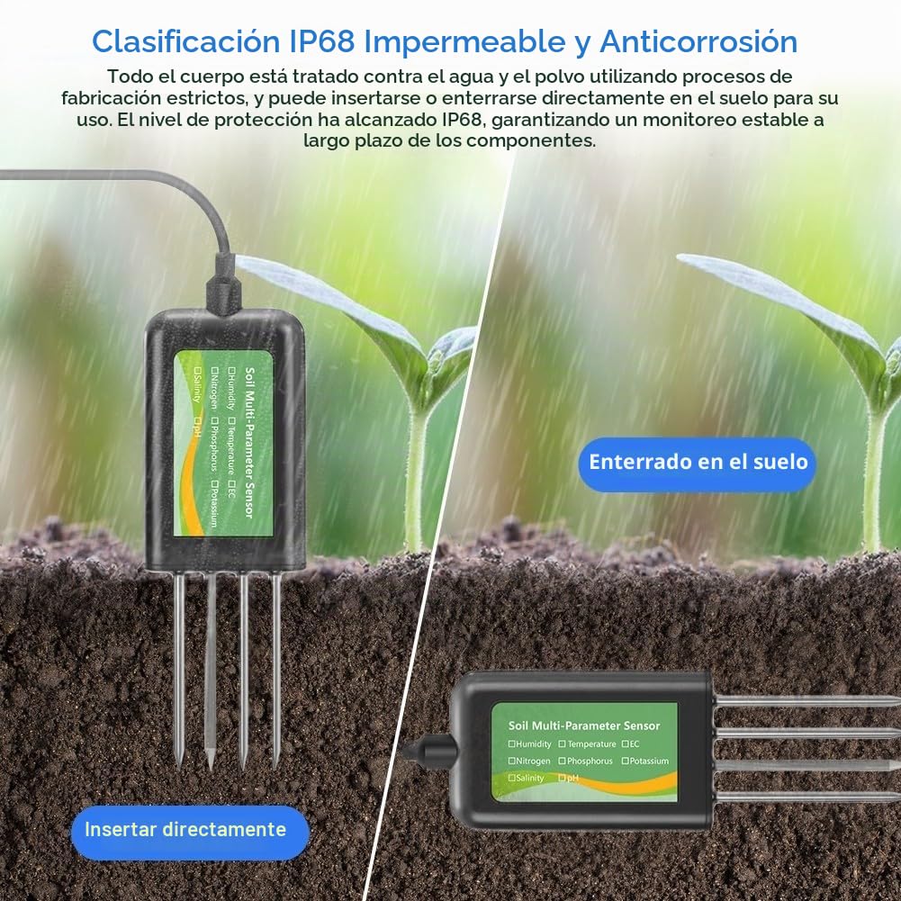 Sensor de suelo USB 8 en 1, pequeño medidor digital de nutrientes NPK de temperatura de humedad del suelo con sonda impermeable para Android para agricultura