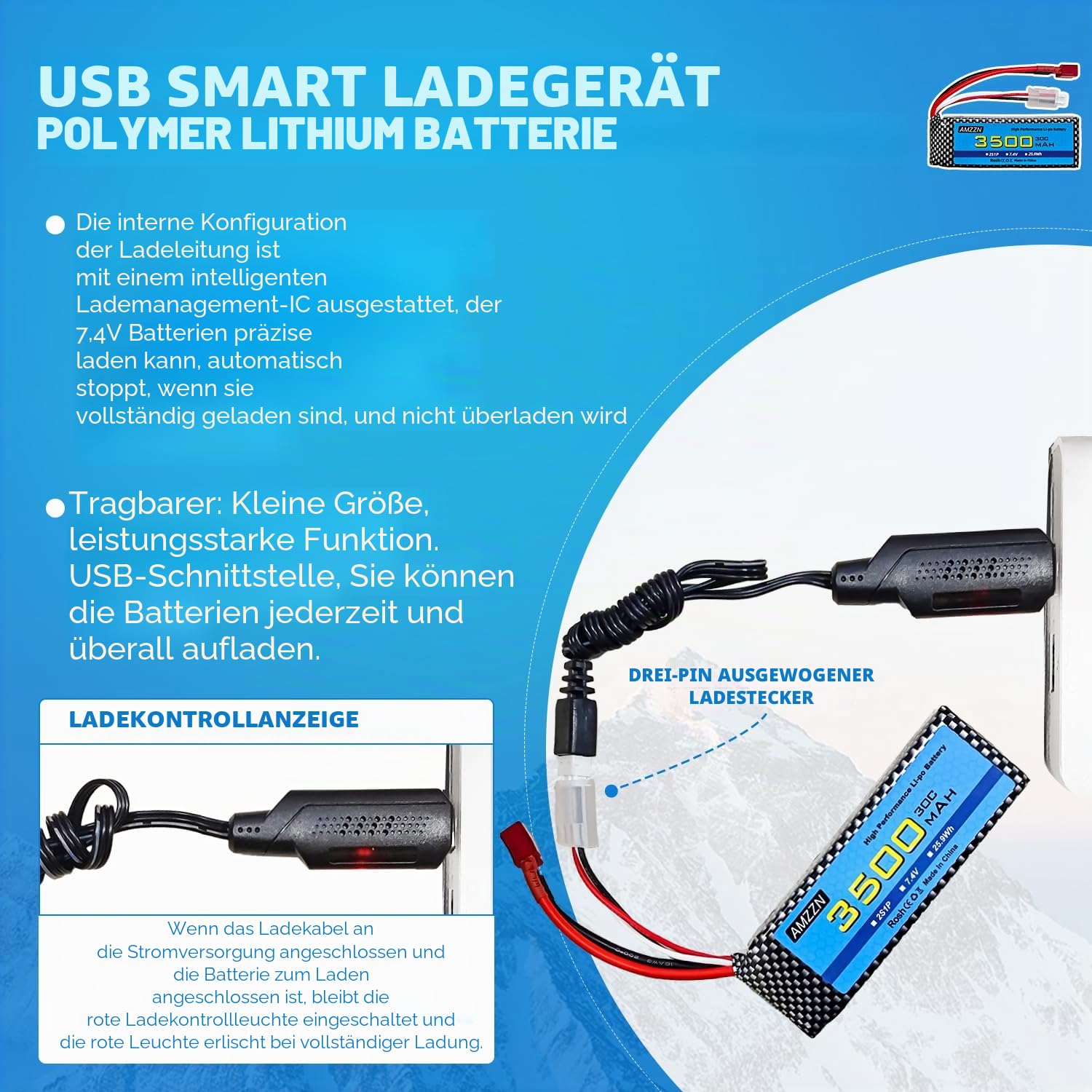 2PCS 7.4V 3500mah 30C 2S T Stecker Lipo Batterie mit 2-in-1 Ladegerät für MJX H16 H16P H16E H16GT H16BM H16DR H16PL 14301 Fernbedienung Auto, aktualisierte Batterie