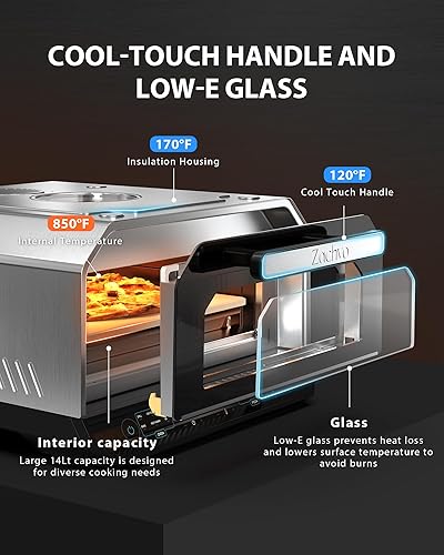 Miniatura 7 de Horno de pizza de interior, hace pizzas de 12 pulgadas en 90 segundos, calienta hasta 850 F horno de pizza de encimera, 6 preajustes de pantalla