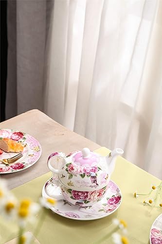 Miniatura 7 de London Boutique Juego de platillo de taza de té para uno, caja de regalo (rosa mariposa)