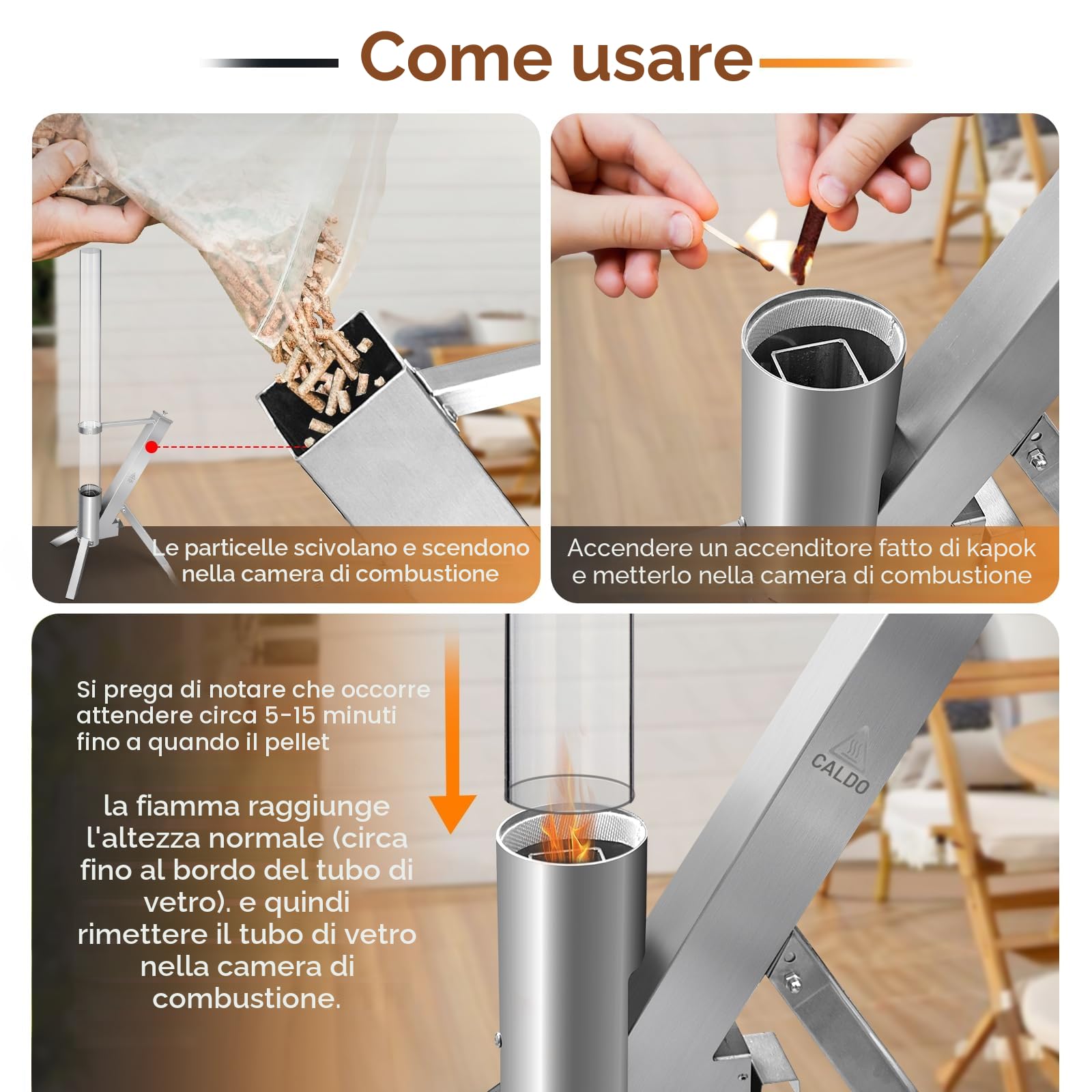 CTSC Outdoor Pellet Heater, Pellet Heater per Patio con tubo di vetro 100 cm, aggiungere spazio luce e ambiente per portico, ponte, giardino e cortile