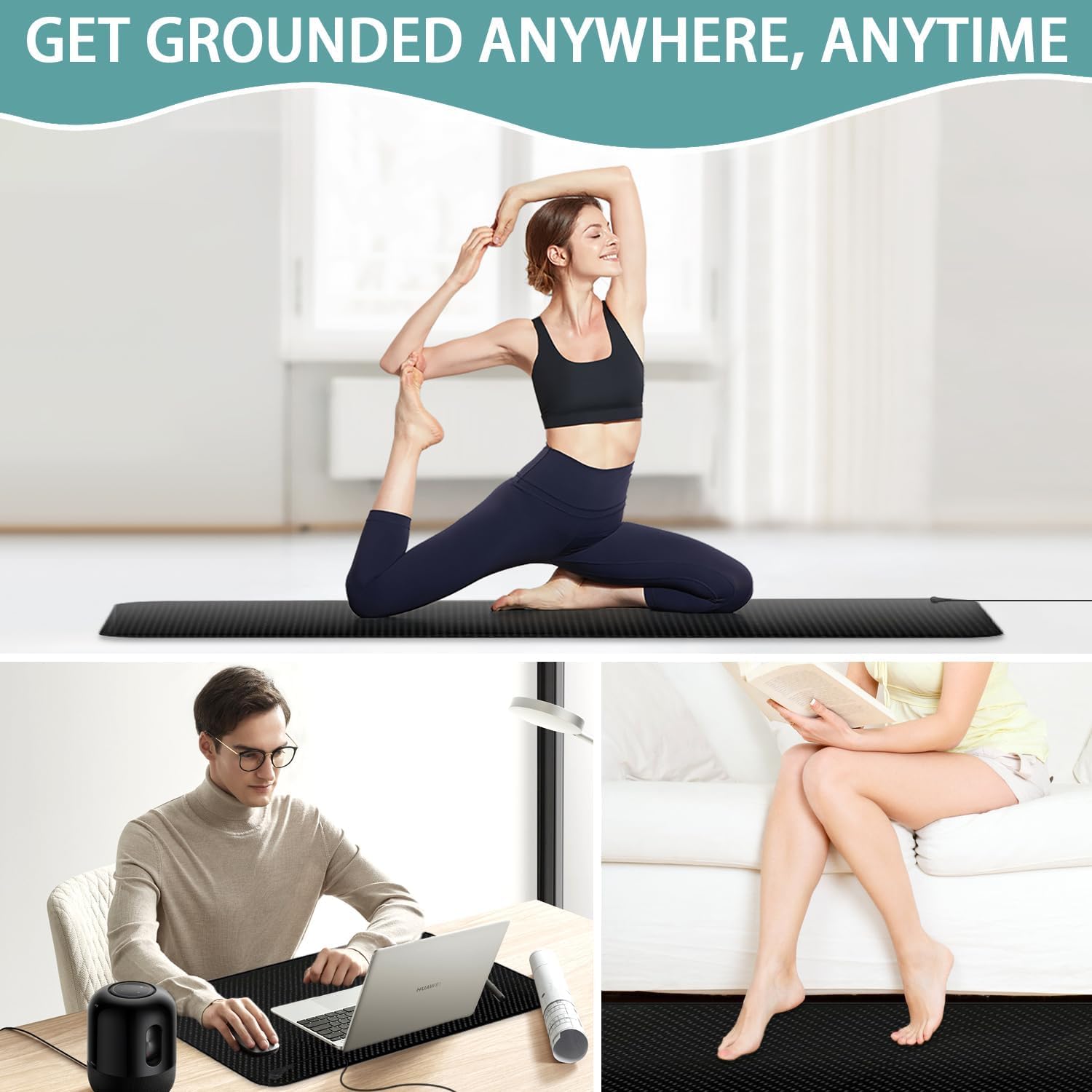 Grounding Mat for Bed, Earth Connected Grounding Sheets Pad for Sleep, Stress Relief, PU Leather Grounding Mattress with Grounding Cord 27x60in, Queen