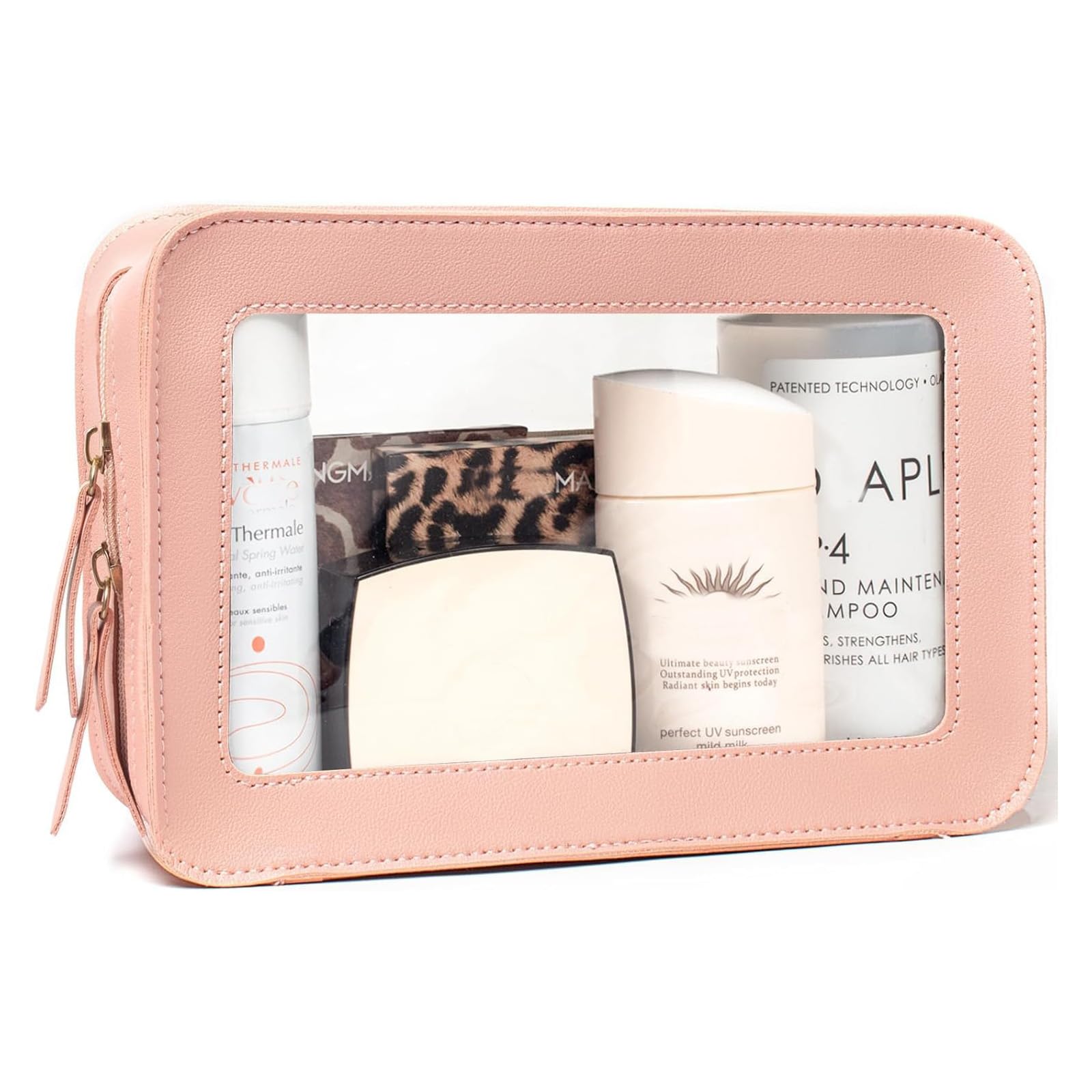 FFpaw Clear Makeup Bag, Pink Travel Makeup Pouch Toiletry Bag for Women Waterproof Small Cosmetic Bag Case Small Make Up Bag with Zipper Car Organizer