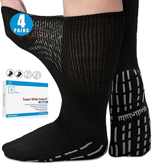Bulinlulu Extra Width Diabetic Socks Men Women-4 Pairs Wide Edema Sock for Swollen Feet,Non Slip Cast Bariatric Socks 13-15