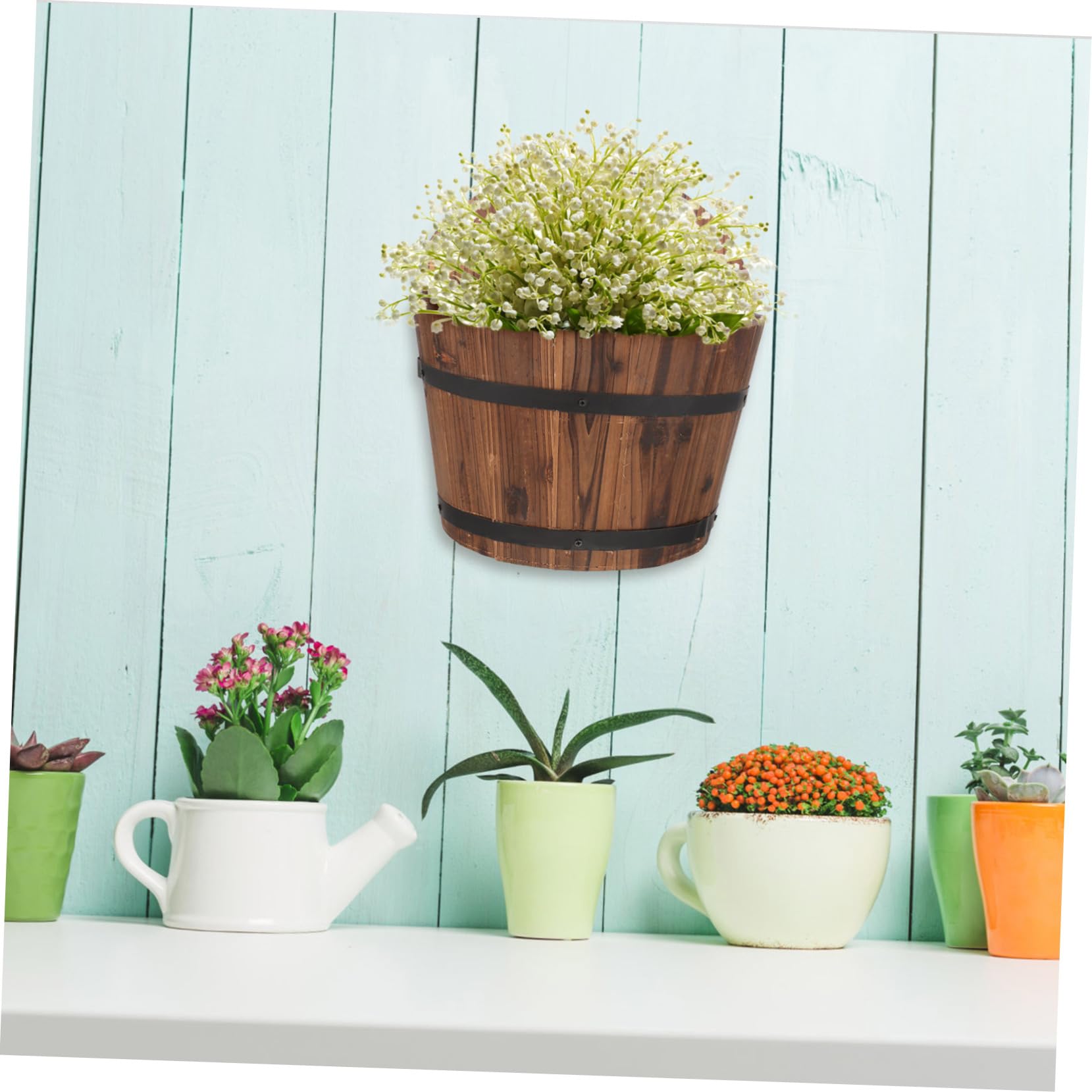Vaso da Fiori Sospeso in Legno per Esterni e Interni, Portavaso da Parete Salvaspazio, Fioriera da Appendere al Muro per Balcone, Decorazione Contemporanea e Resistente