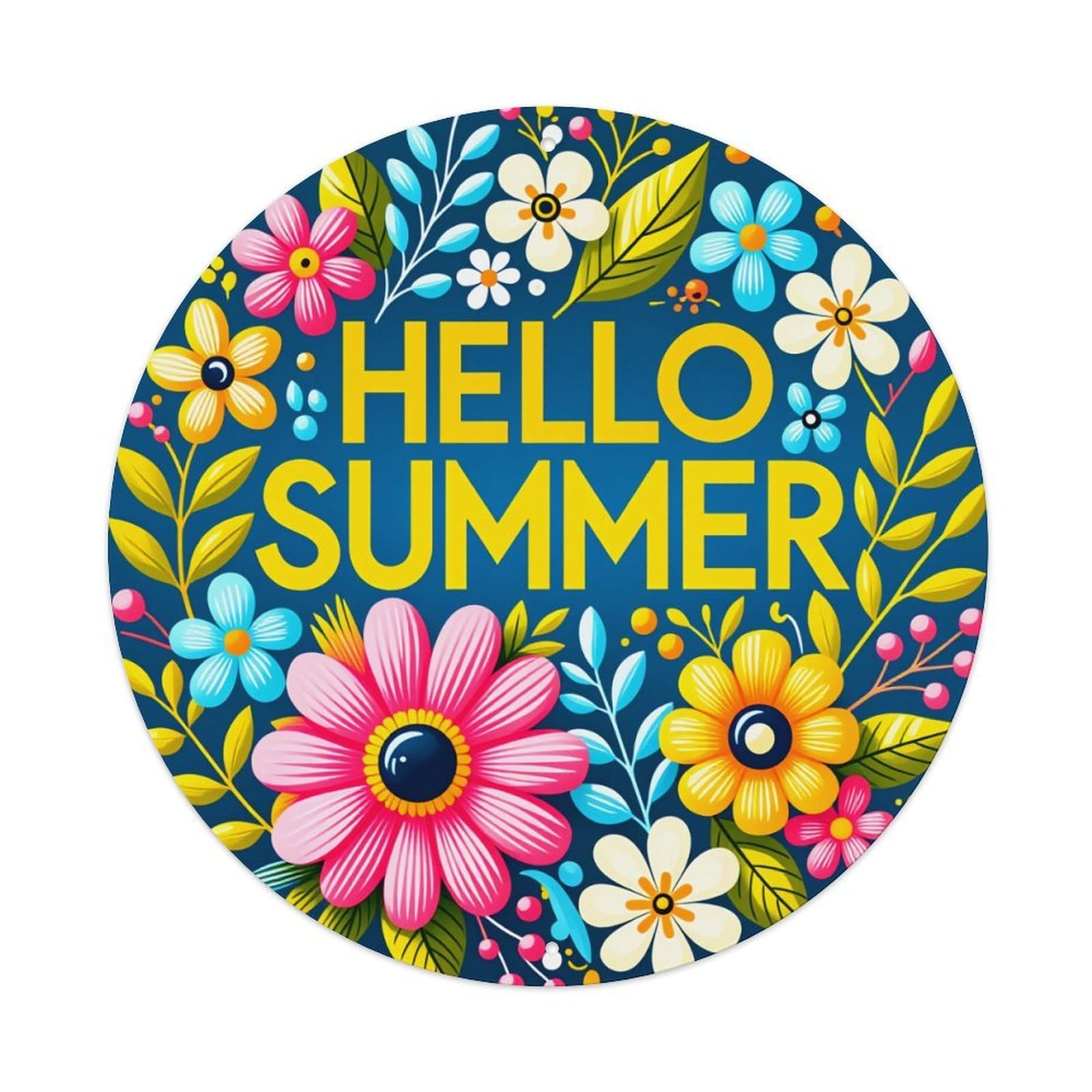 Floral Summer Greeting Pattern Design Round Tin Sign Vintage Metal Poster Retro Bar, Home, Man Cave, Kitchen, Laundry Room Wall Art Decor Gift 8x8Inch