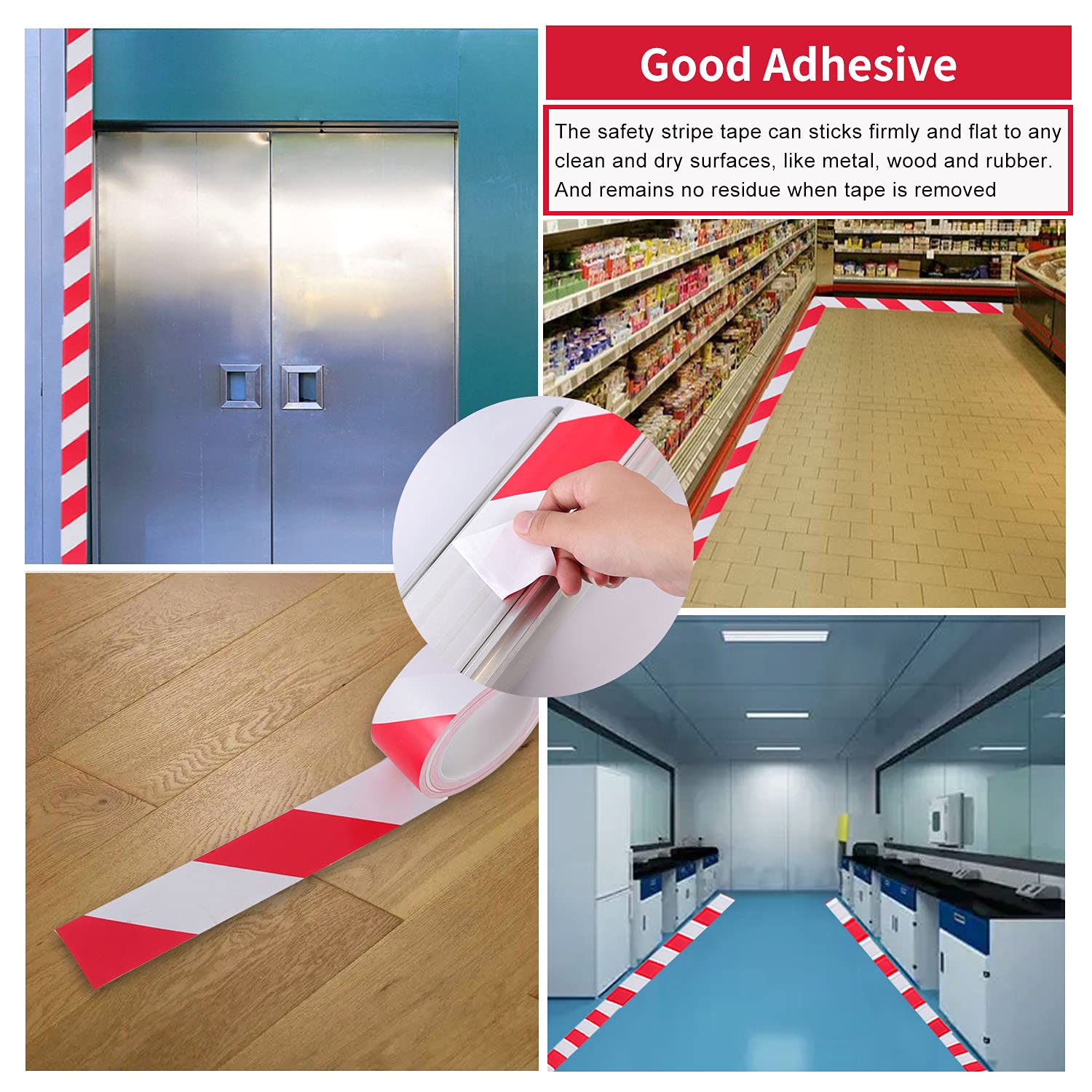 Nastro di sicurezza per segnalazione di pericolo – Nastro adesivo impermeabile antiscivolo antiscivolo – Nastro autoadesivo per marcatura del pavimento (6 x 36 m, rosso-bianco, 6)