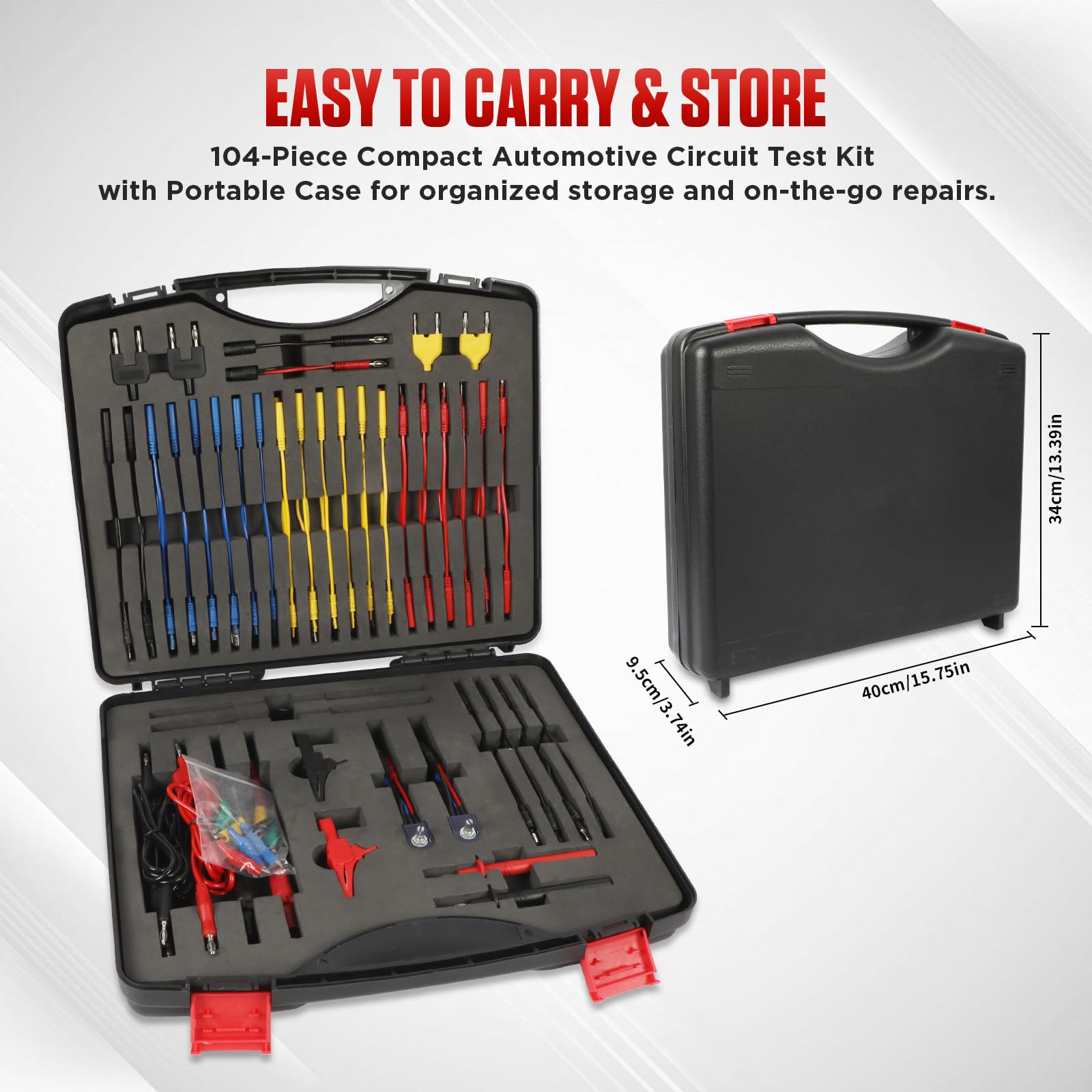 104-Piezas Cables Eléctricos Circuito Automóvil - MOTOCOCHE Kit Prueba Plomo Automoción: Sonda Eléctrica Multifunción con Conectores y Adaptadores para Multímetro