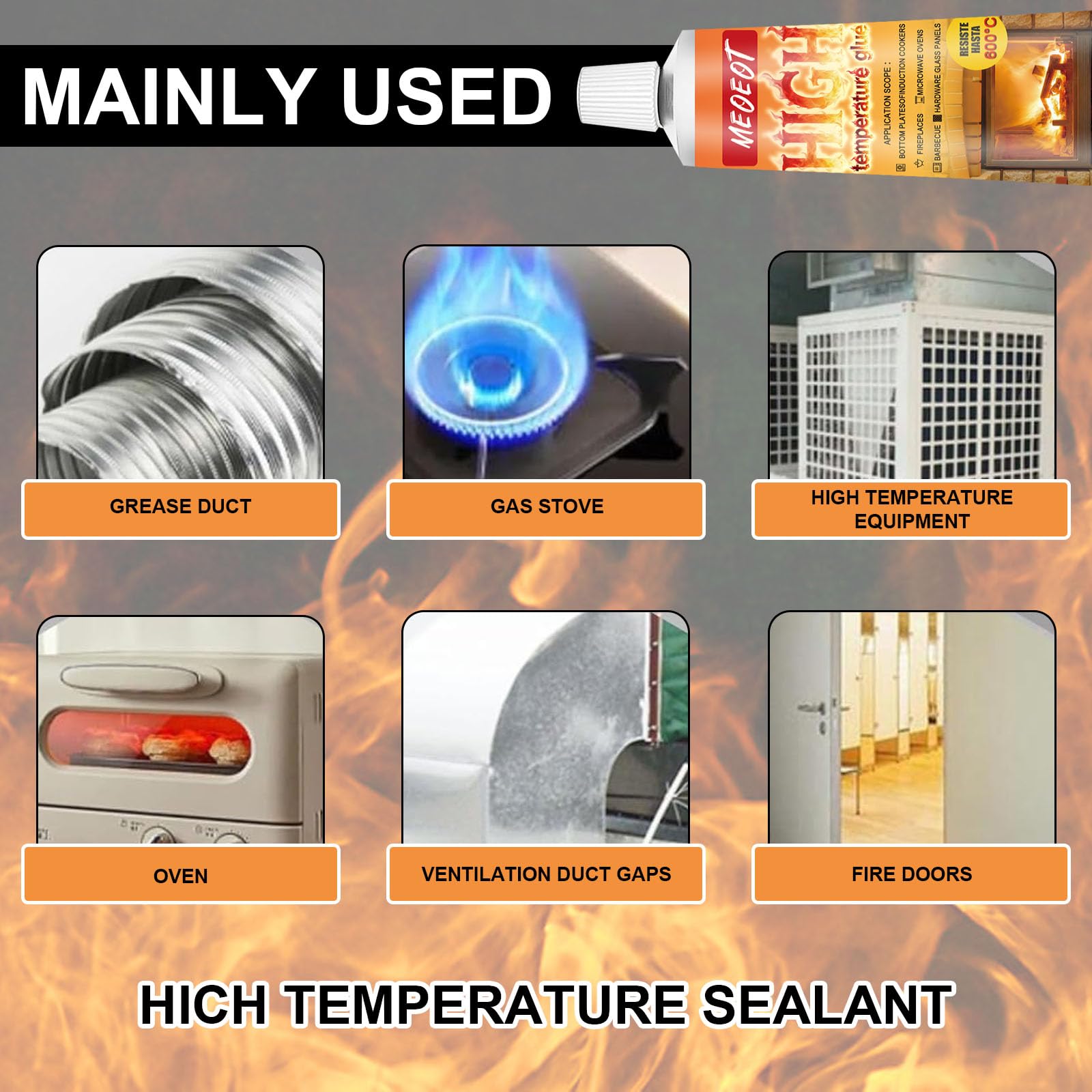 Colla Alte Temperature, 100ML Silicone Alta Temperature, Sigillante Alte Temperature, Nero Adesivo Resistente al Calore Fino a 600°C, Adatto per Sigillatura ad Alta Caminetti, Stufe, Forni