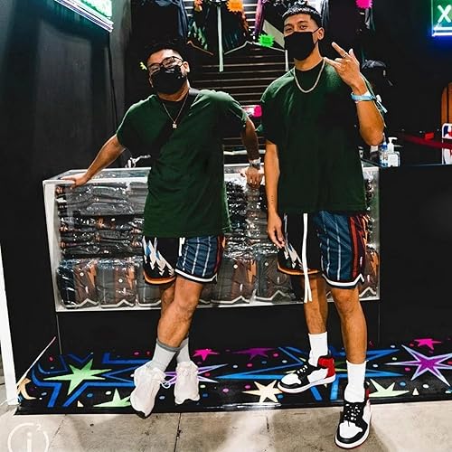 Miniatura 8 de BOOMLEMON Pantalones cortos de baloncesto para hombre, pantalones cortos deportivos de entrenamiento de hip hop, pantalones cortos de malla con