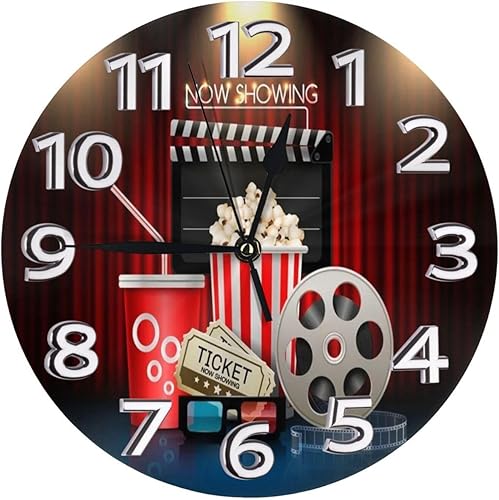 Reloj de pared decorativo redondo de cine en casa retro con películas caseras, silencioso, sin tictac, decoración de reloj de pared electrónico es