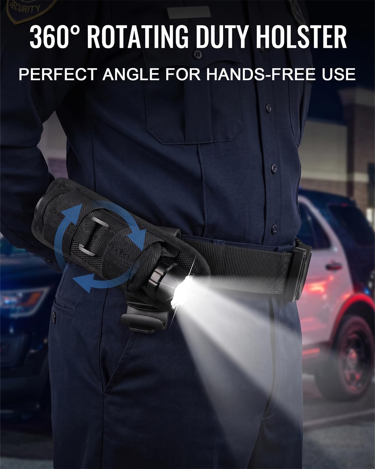 Single Mode Tactical Flashlight with 360° Rotatable Duty Belt Holster, 1000 Lumens Super Bright EDC Police Flashlight, Duty-Ready Waterproof for Law Enforcement, Security, Emergency