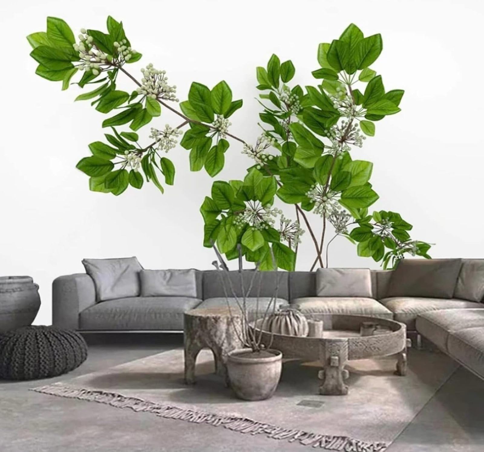 XLMING Three Dimensional Fresh Minimalist Green Leaves Flowers 3D Wallpaper Luxury Silk Study Dining Feature Sofa Grey Bedroom Living Room Tv Decorative Wall-200cm×140cm