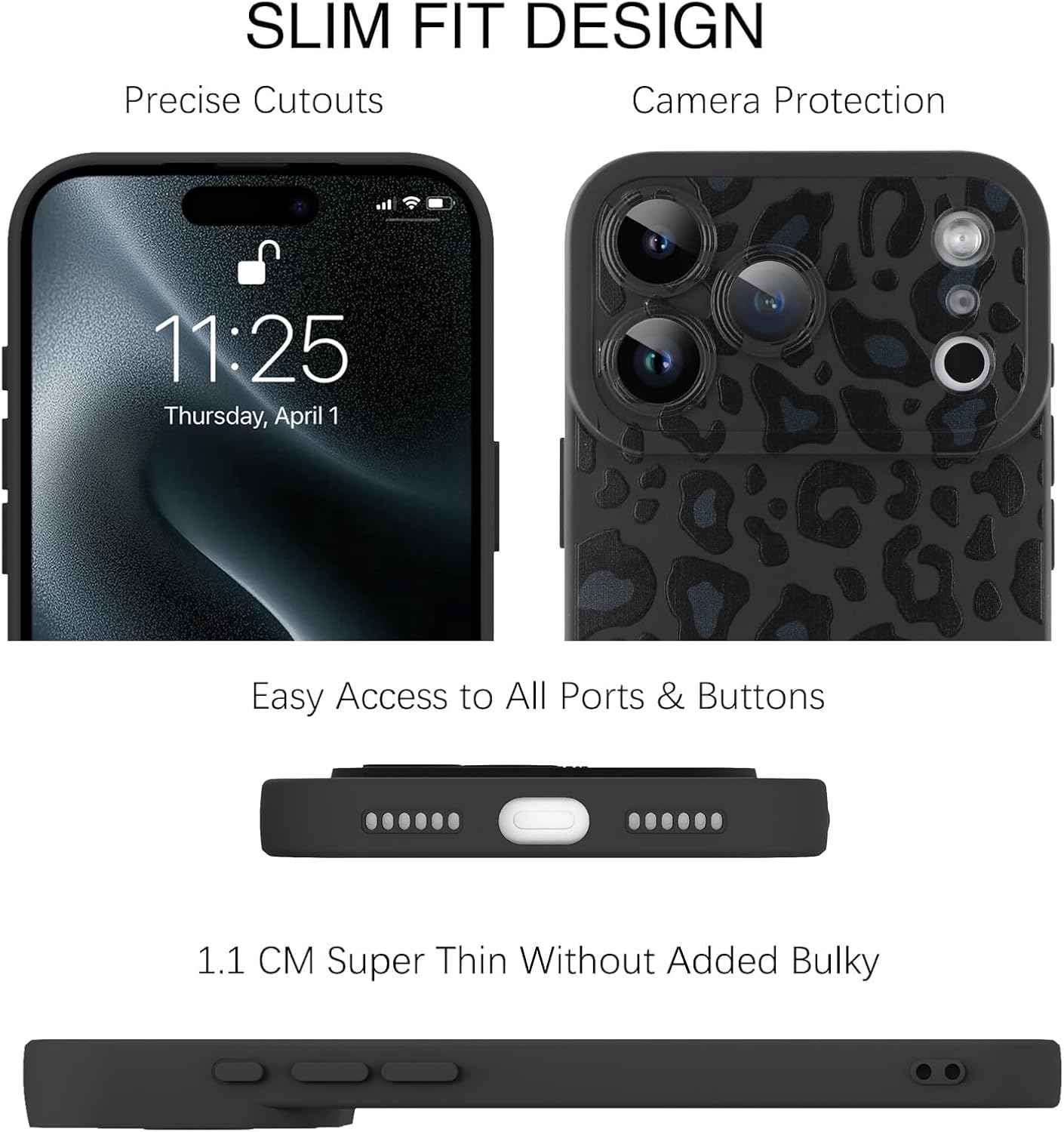 TEAUGHT Compatible with iPhone 17 Pro Max Case 2025 Cute Pattern Leopard Print Cheetah Camera Protection Cover, Cheetah Pattern Shockproof Silicone for Girls Women -Black - Image 2