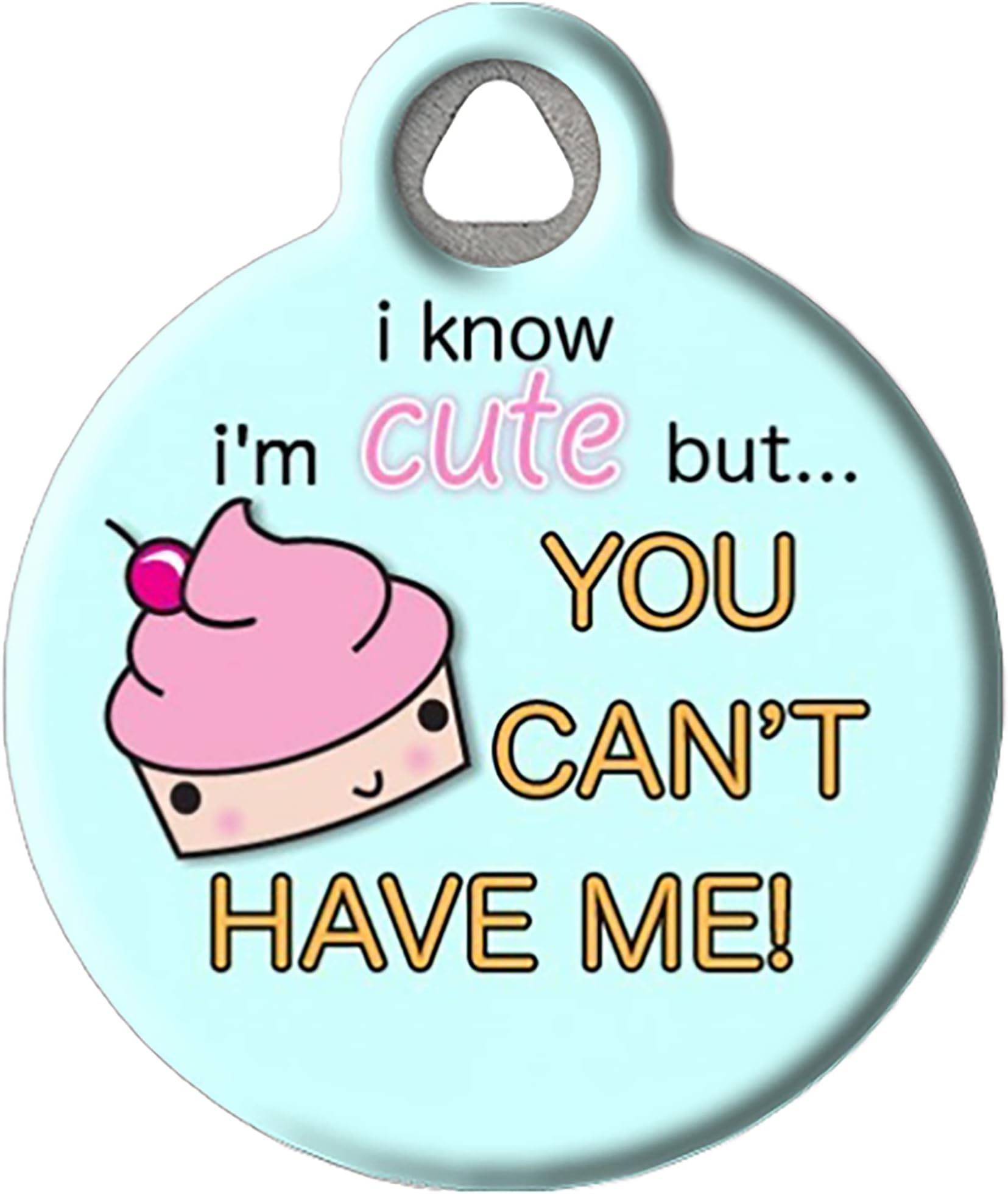 Dog Tag Art Cute as a Cupcake Personalized Pet ID Tag for Dogs and Cats, Silent Polymer Coated Stainless Steel Nametag with Customized Identification Information, Large 1.25" Diameter