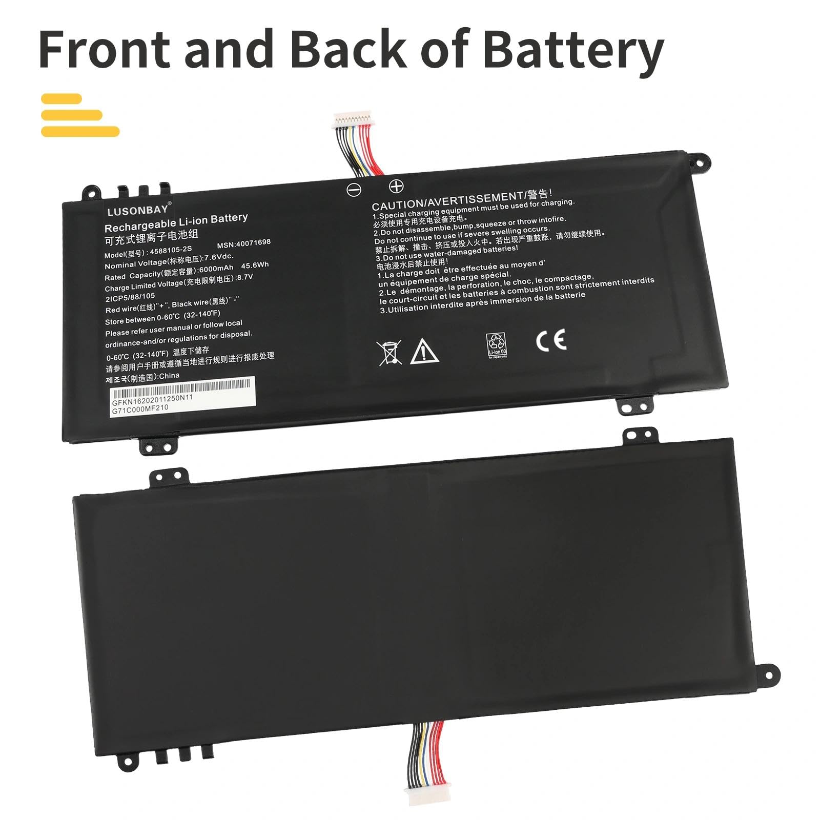 4588105-2S Batteria di ricambio compatibile con Satellite PRO C50-H C50-E C40-H C50-H-108 C50-H-103 P/N: 40071698 40072215 4588105-2S 458106 458106-2S S 7,6. V 00 mAh/45,6 Wh