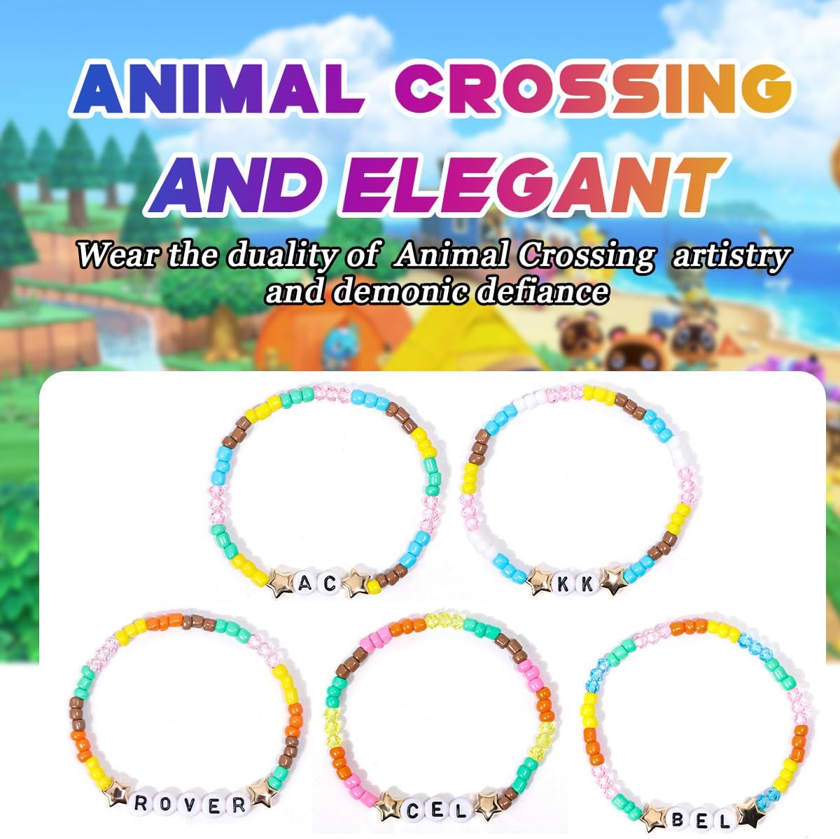 AICase for Animal Crossing Merch Gifts Toys Inspired Bracelets 5 Pcs Stackable Stretch Beaded Friendship Bracelets Costume Cosplay Merchandise Gifts for Fans Women Birthday Christmas Stocking - Image 5